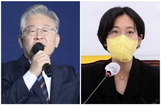 이재명(왼쪽) 더불어민주당 대선 후보와 장혜영 정의당 의원. 연합뉴스